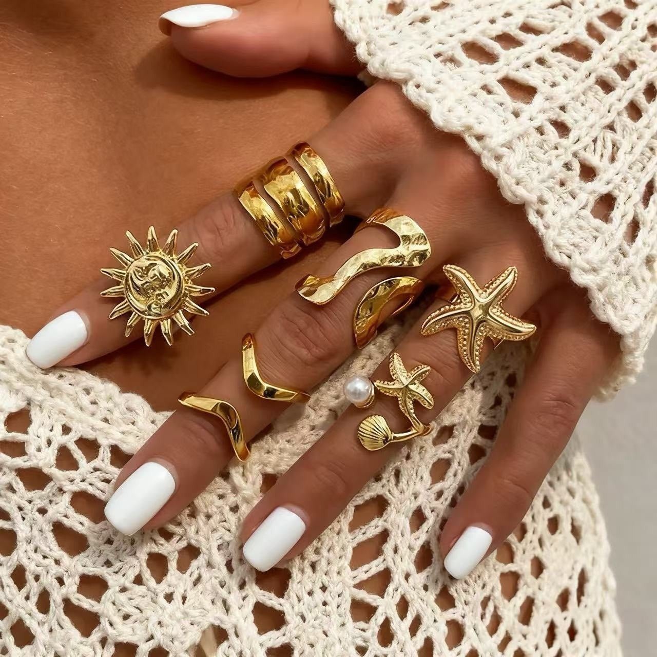 6 Piece Sun & Sea Stack Ring Set - Moonflower