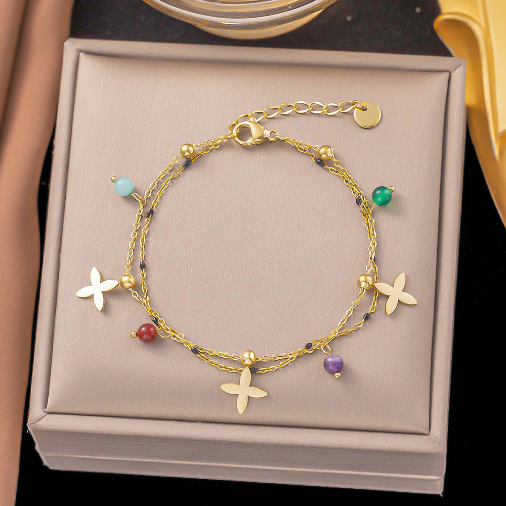 Flower & Gemstone Charm Bracelet