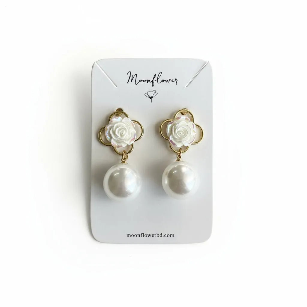 Ivory Bloom Pearl Drop Earrings - Moonflower