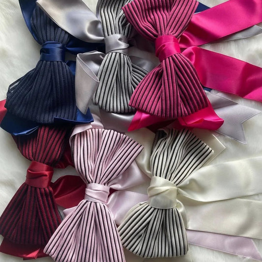 Pleated Satin Ribbon Bow - Moonflower