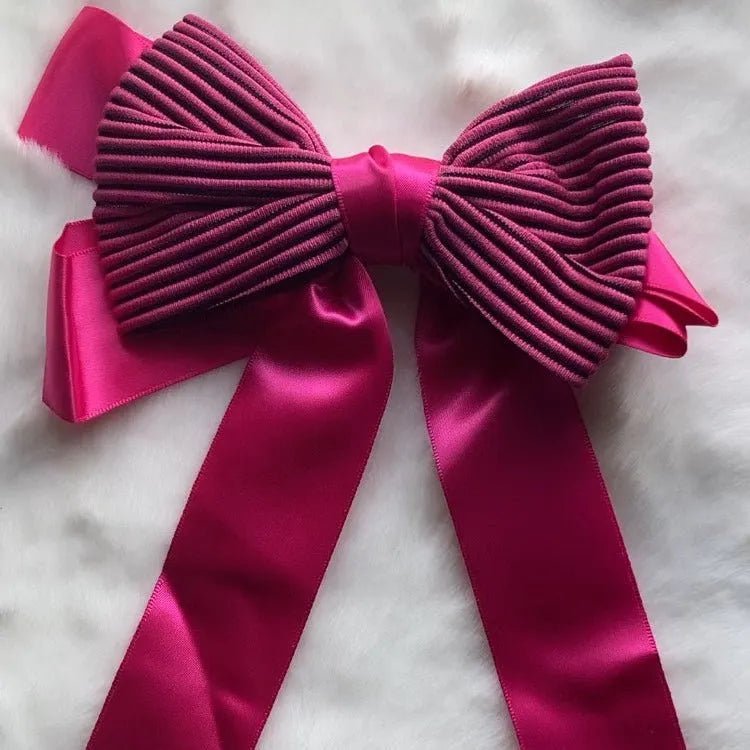 Pleated Satin Ribbon Bow - Moonflower