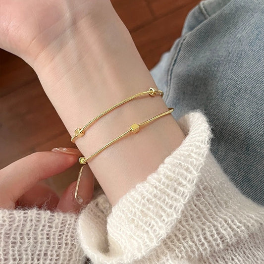 Square Accent Double Chain Bracelet