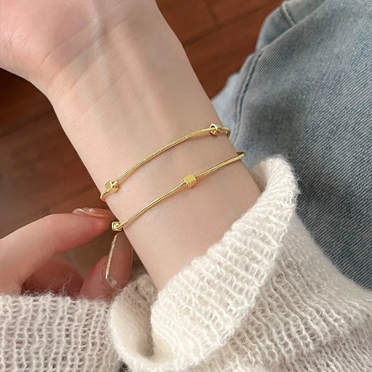 Square Accent Double Chain Bracelet