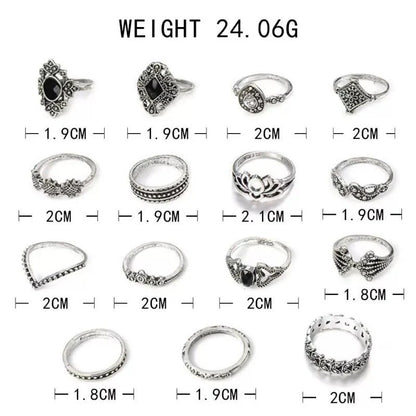 15 Piece Vintage Silver Ring Set
