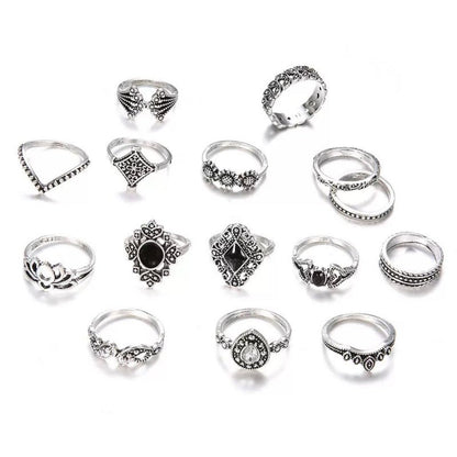15 Piece Vintage Silver Ring Set - Moonflower