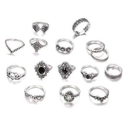 15 Piece Vintage Silver Ring Set