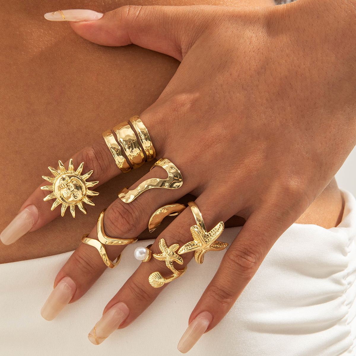 6 Piece Sun & Sea Stack Ring Set
