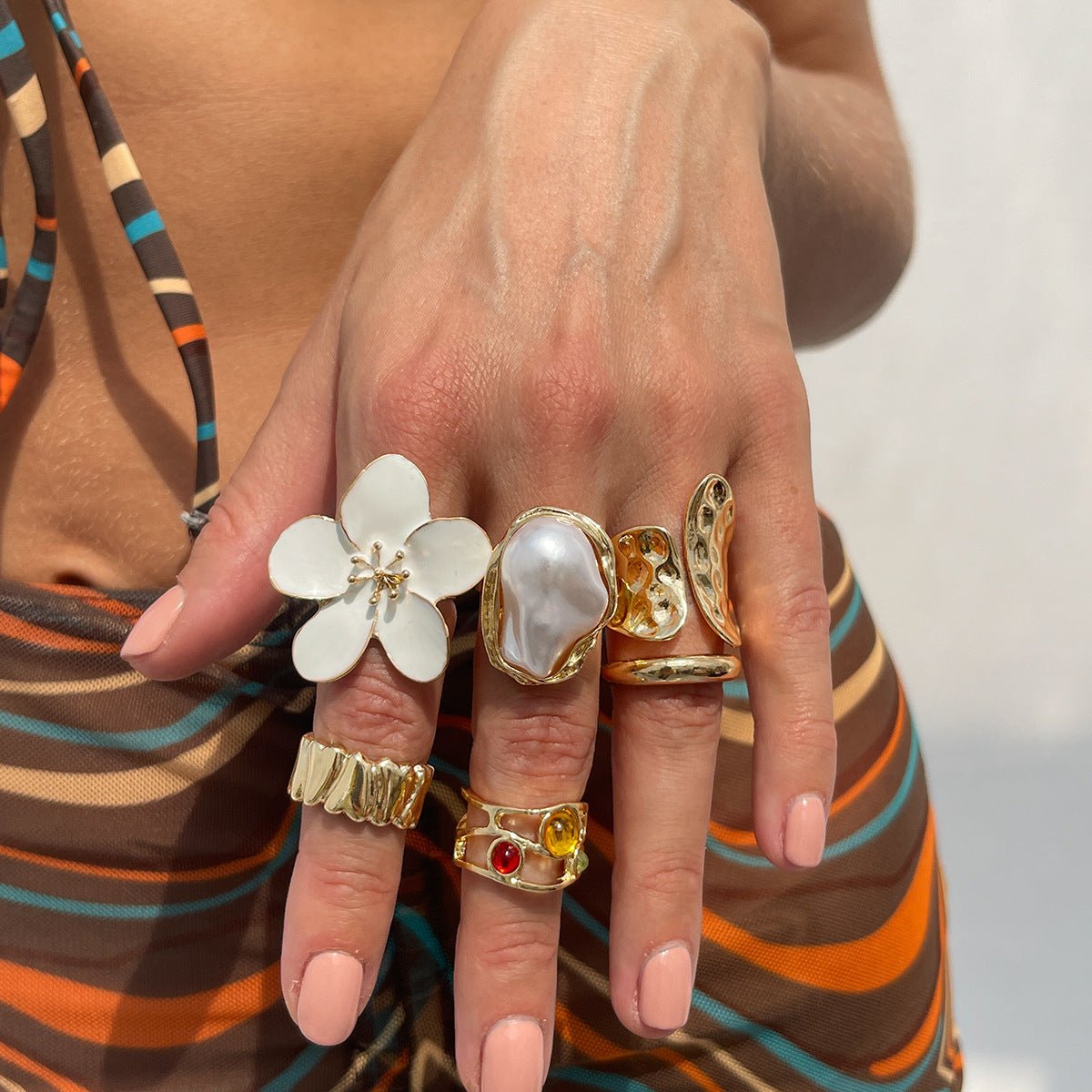 6 Piece Moonlight Flora Stack Ring Set - Moonflower