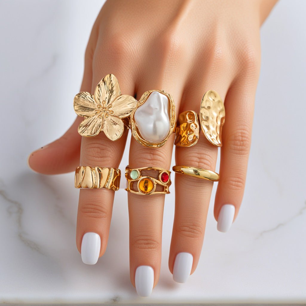 6 Piece Sunlit Flora Stack Ring Set - Moonflower