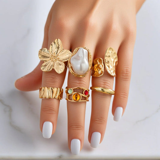 6 Piece Sunlit Flora Stack Ring Set