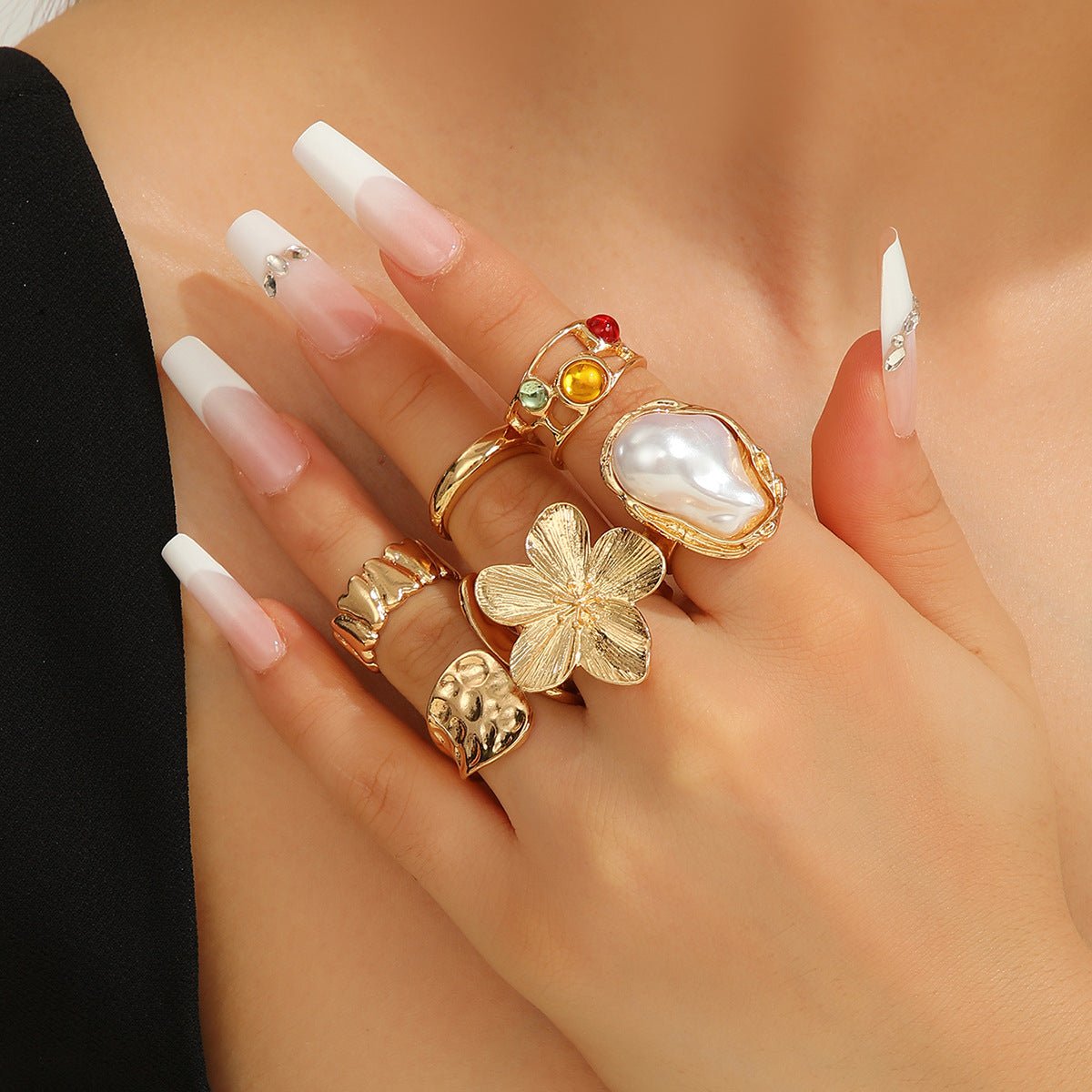 6 Piece Sunlit Flora Stack Ring Set - Moonflower