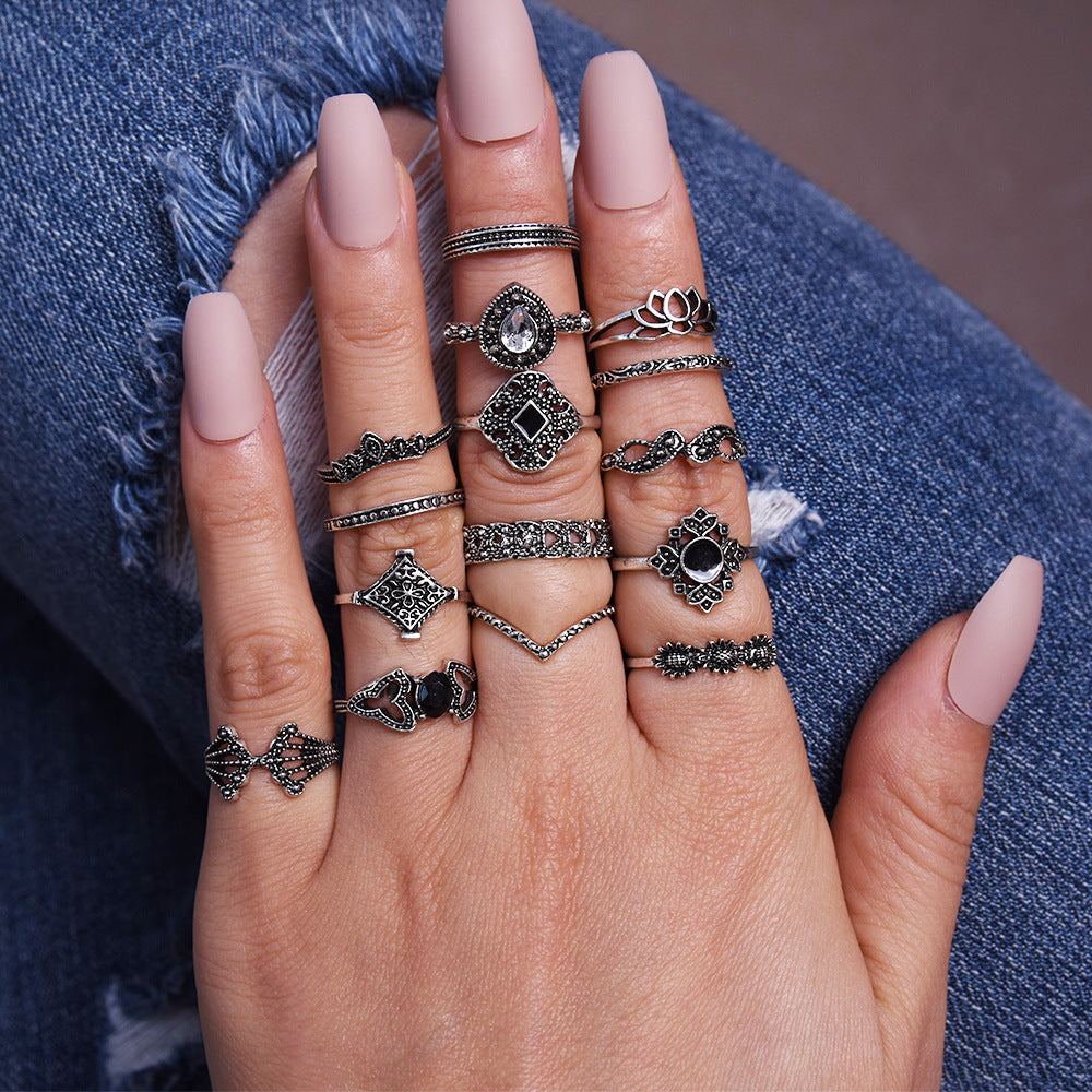 Silver Rings Kit 15 Piece Vintage Silver Ring Set | Silver Plated | Moonflower