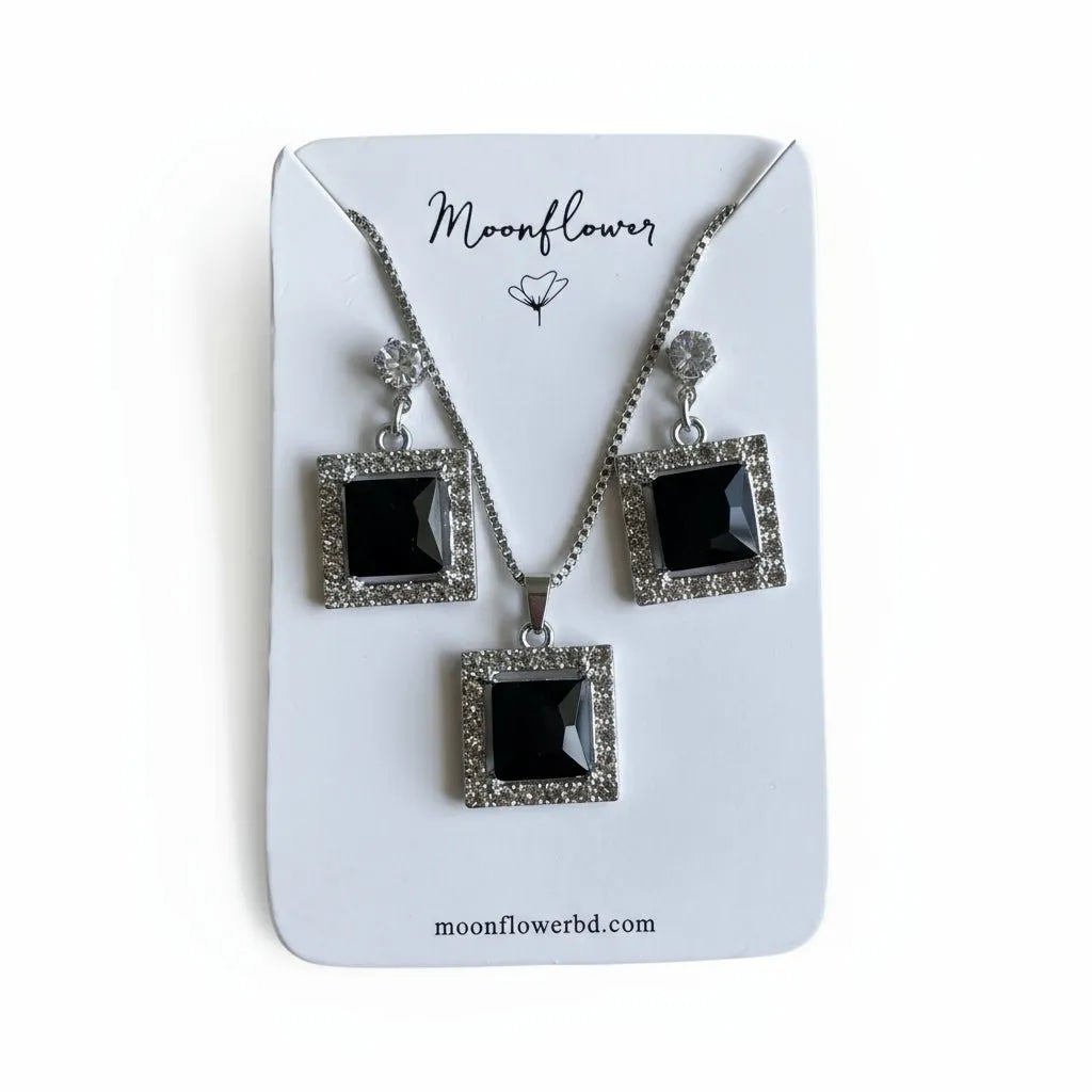 Black Crystal Jewelry Set - Moonflower