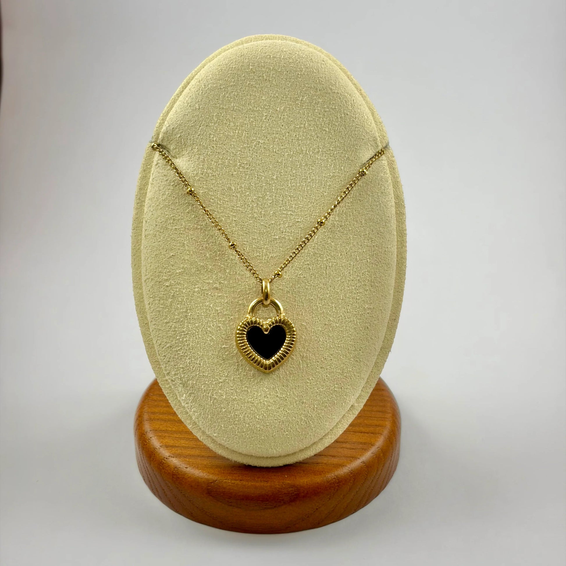 Black Enamel Heart Pendant Necklace - Moonflower
