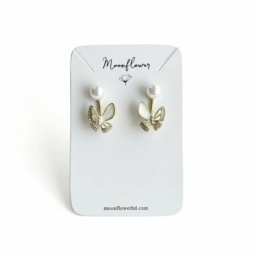 Butterfly Pearl Drop Earrings - Moonflower