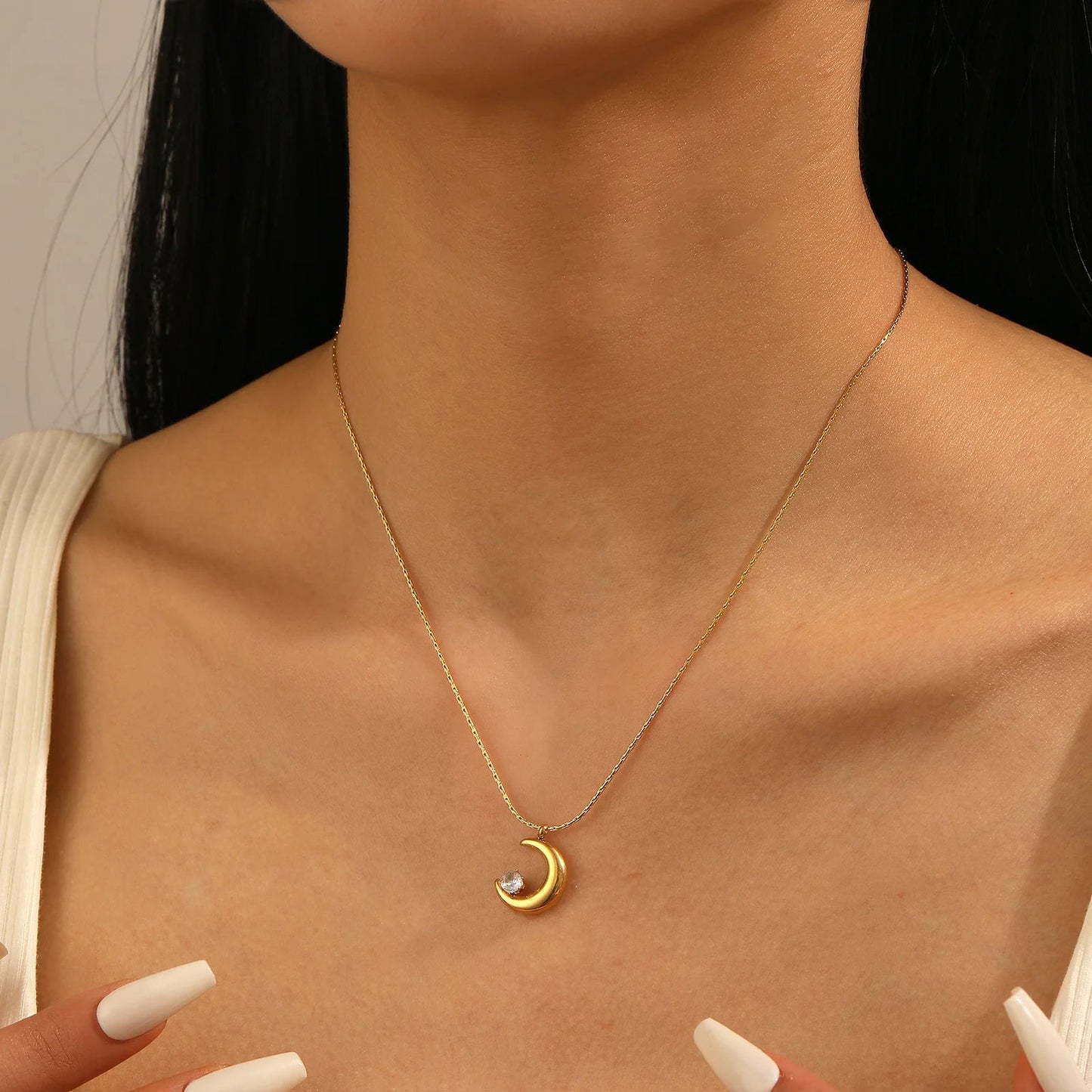 Celestial Crescent Moon Necklace - Moonflower