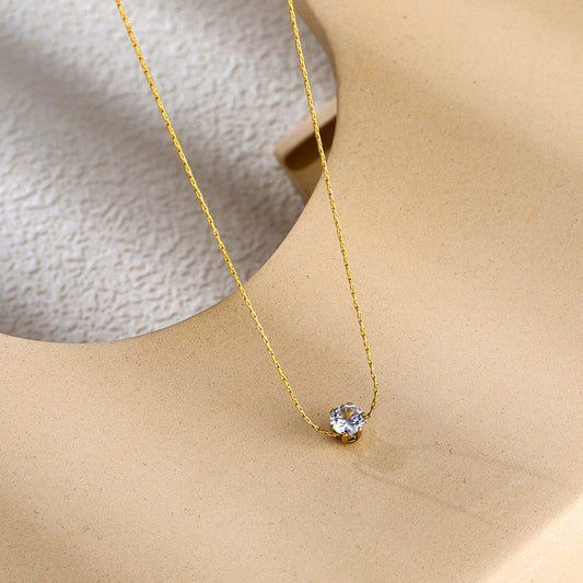 Classic Solitaire Crystal Necklace - Moonflower