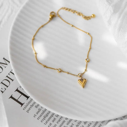Crystal Heart Charm Anklet - Moonflower
