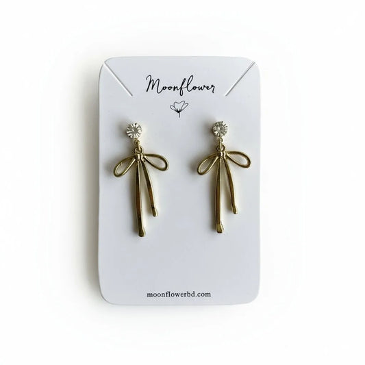 Golden Ribbon Bow Drop Earrings - Moonflower