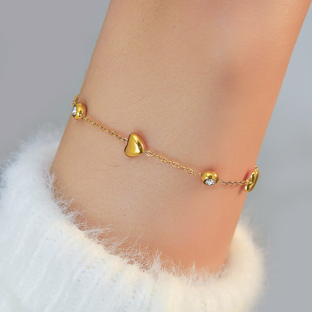 Heart & Crystal Station Bracelet