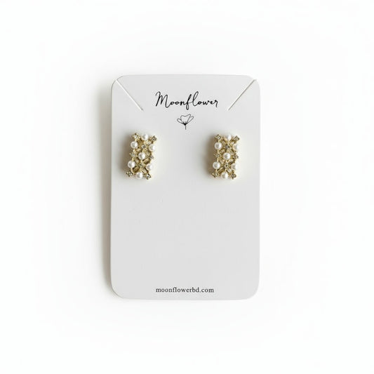 Pearl & Gold Accent Stud Earrings - Moonflower