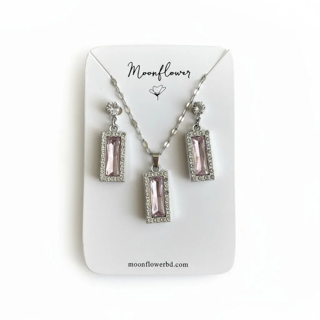 Pink Bar Crystal Jewelry Set - Moonflower