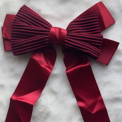 Pleated Satin Ribbon Bow - Moonflower