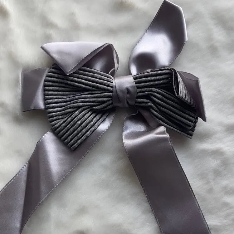 Pleated Satin Ribbon Bow - Moonflower