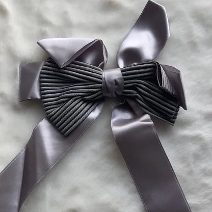 Pleated Satin Ribbon Bow - Moonflower