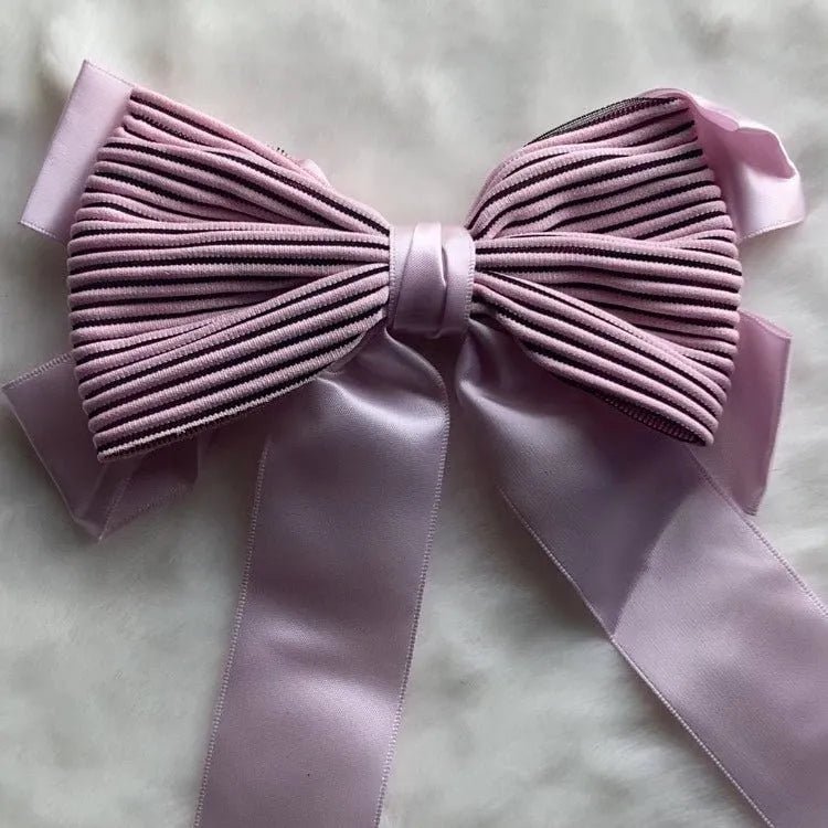 Pleated Satin Ribbon Bow - Moonflower