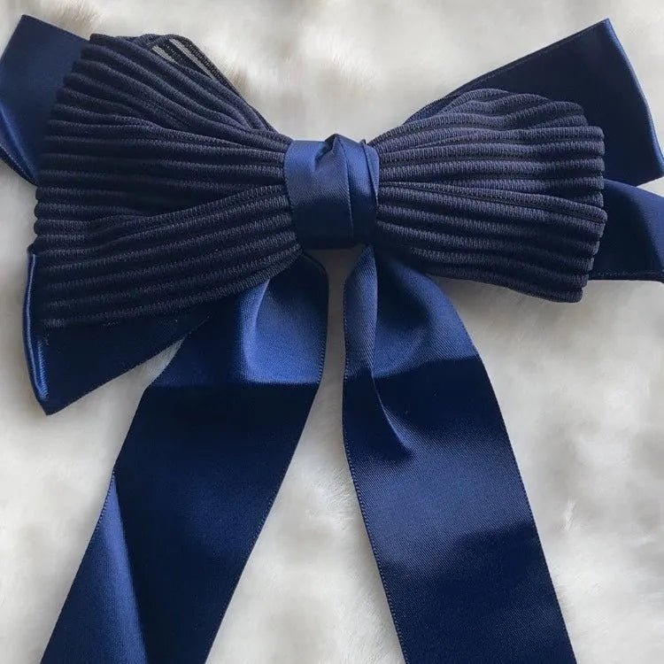Pleated Satin Ribbon Bow - Moonflower