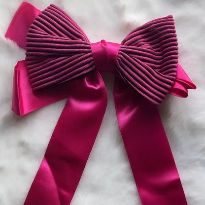 Pleated Satin Ribbon Bow - Moonflower