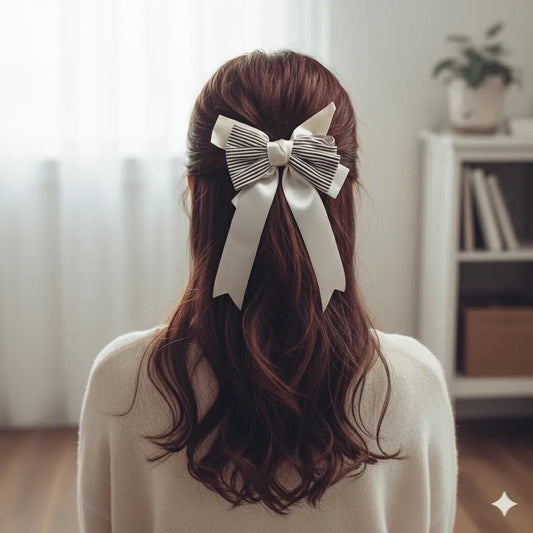 Pleated Satin Ribbon Bow - Moonflower