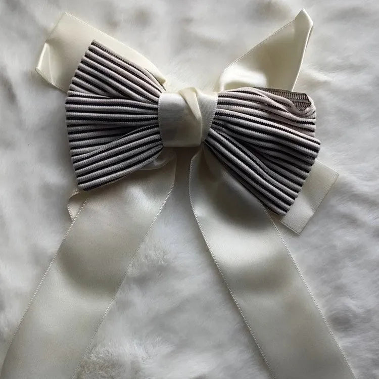 Pleated Satin Ribbon Bow - Moonflower