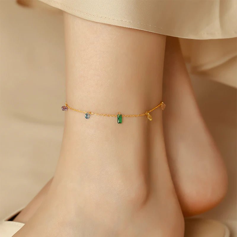 Rainbow Crystal Charm Anklet - Moonflower