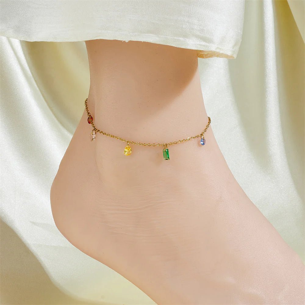 Rainbow Crystal Charm Anklet - Moonflower