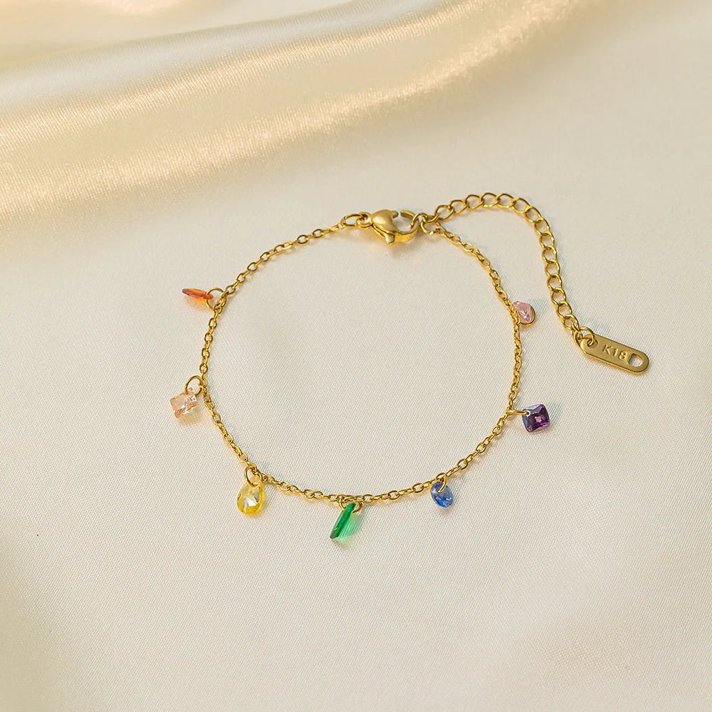 Rainbow Crystal Charm Anklet - Moonflower