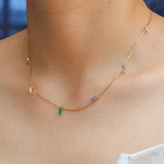 Rainbow Gemstone Charm Necklace - Moonflower