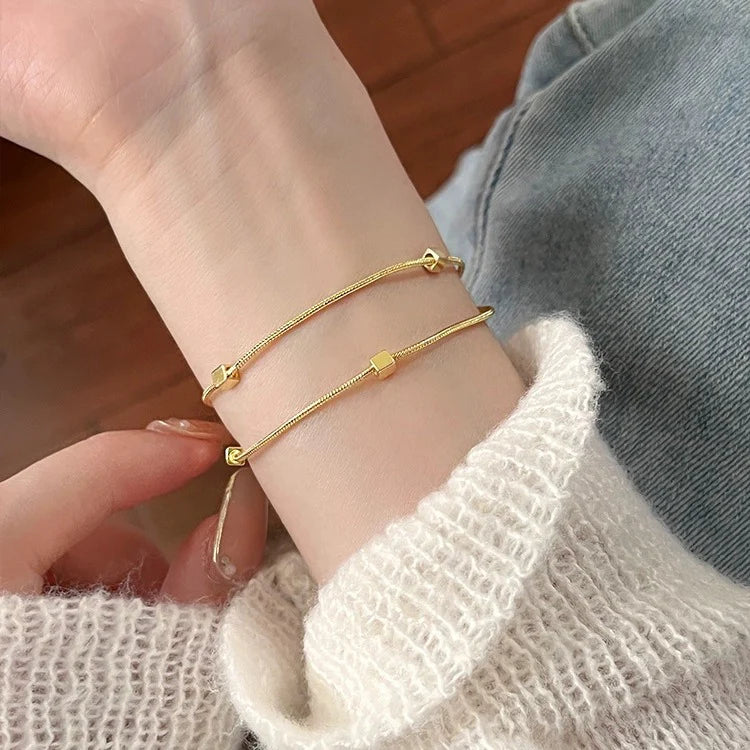 Square Accent Double Chain Bracelet