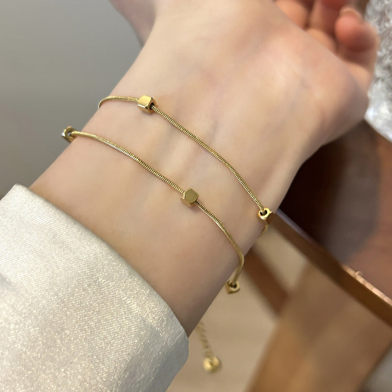 Square Accent Double Chain Bracelet